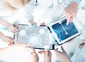 Image showing group of doctors with tablet pc and clipboard