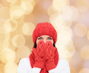 Image showing smiling young woman in winter clothes