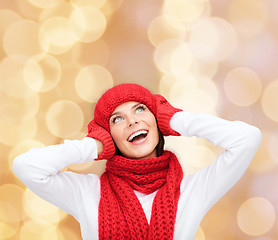 Image showing smiling young woman in winter clothes