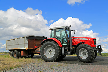 Image showing Massey Ferguson 7465 Agricultural Tractor Parked by Field