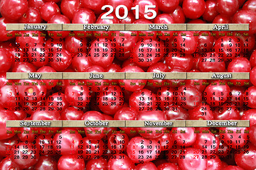 Image showing calendar for 2015 year on the red cherries background