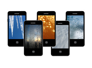Image showing Modern mobile phones with water images