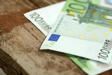 Image showing Close up macro detail of euro money banknotes