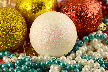 Image showing Christmas background with new year balls and pearls set