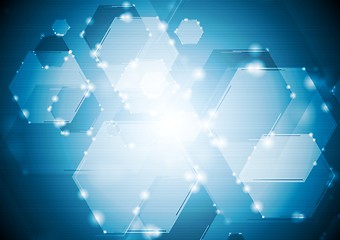 Image showing Shiny sparkling tech hexagons background