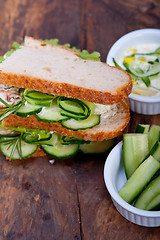 Image showing fresh vegetarian sandwich with garlic cheese dip salad