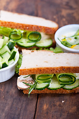 Image showing fresh vegetarian sandwich with garlic cheese dip salad