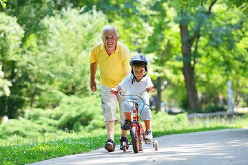 Image showing happy grandfather and child in park