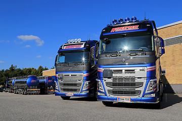 Image showing Fleet of Volvo FH 500 Tank Trucks on a Yard