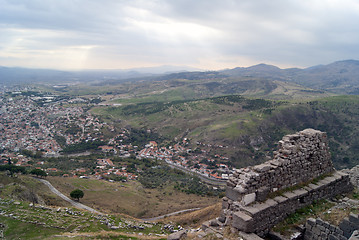 Image showing The view of Bergama city in Turkey. Ruins of pergam old city