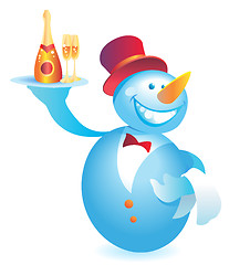 Image showing Snowman-waiter with champagne