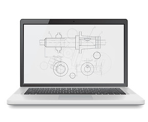 Image showing Laptop with blueprint