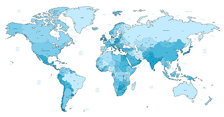 Image showing Light blue detailed World map