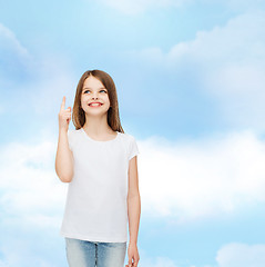 Image showing smiling little girl in white blank t-shirt