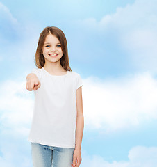 Image showing smiling little girl in white blank t-shirt