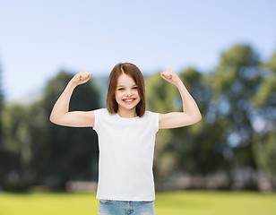 Image showing smiling little girl in white blank t-shirt