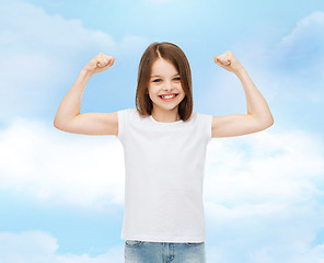 Image showing smiling little girl in white blank t-shirt