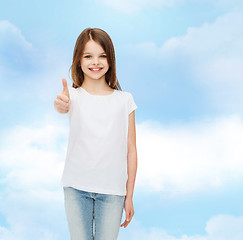 Image showing smiling little girl in white blank t-shirt