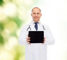 Image showing smiling male doctor with stethoscope and tablet pc