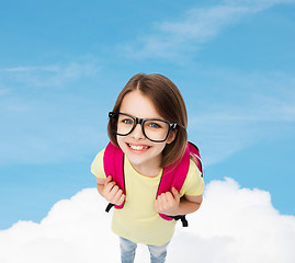 Image showing happy smiling teenage girl in eyeglasses with bag