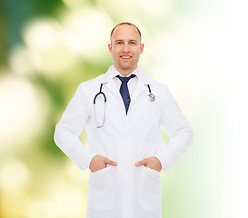 Image showing smiling male doctor with stethoscope