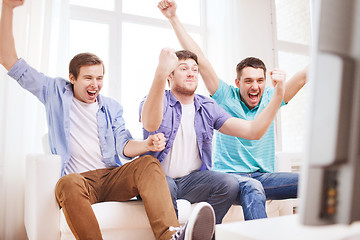 Image showing happy male friends at home