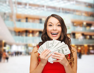 Image showing woman in red dress with us dollar money