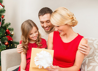 Image showing happy family opening gift box