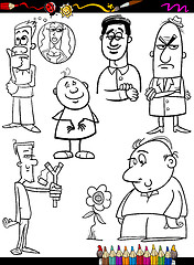 Image showing people set cartoon coloring page