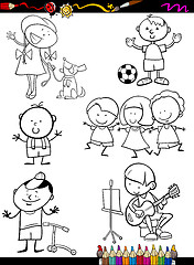 Image showing children set cartoon coloring page