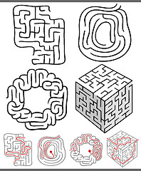 Image showing mazes or labyrinths diagrams set