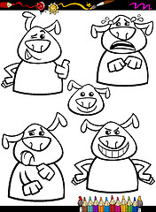 Image showing dog emotion set cartoon coloring page