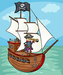 Image showing pirate on ship cartoon illustration