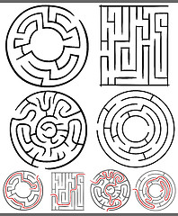 Image showing mazes or labyrinths diagrams set