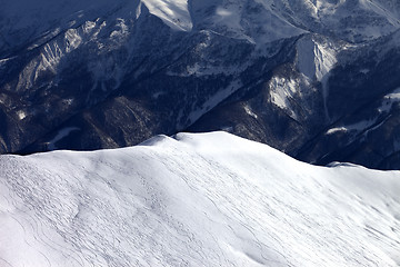 Image showing Top view on off piste slope in evening