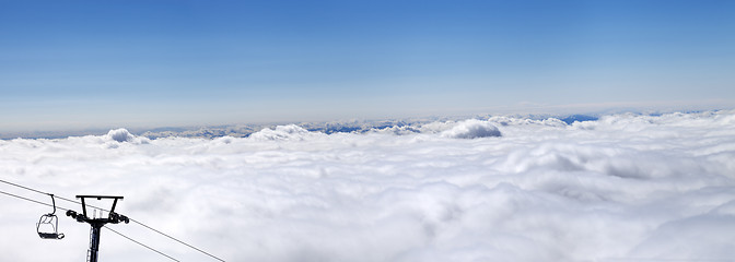 Image showing Panorama of mountains under clouds at nice sun day