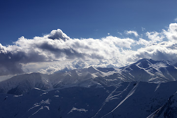 Image showing Evening mountains in mist