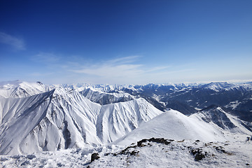 Image showing Winter snowy mountains. Panoramic view