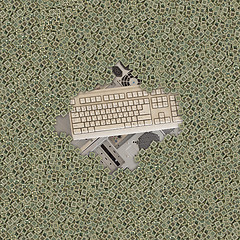 Image showing old computers and keyboard covered by a lot of chips