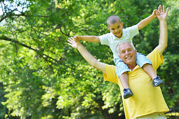 Image showing happy grandfather and child in park