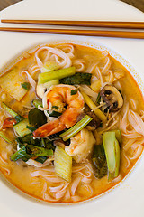 Image showing Bowl of traditional Thai tom yam soup