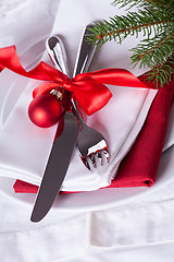 Image showing Romantic red Christmas table setting