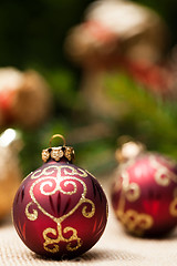 Image showing Christmas background with baubles and craft