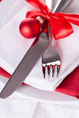 Image showing Romantic red Christmas table setting