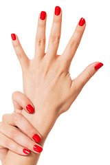 Image showing Woman with beautiful manicured red fingernails