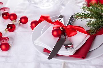 Image showing Romantic red Christmas table setting