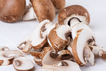 Image showing Diced and whole agaricus brown button mushrooms