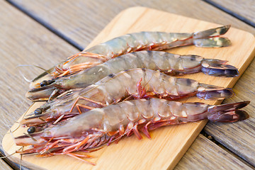 Image showing Four fresh whole tiger prawns