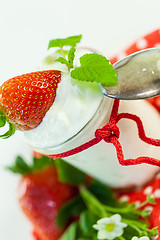 Image showing Fresh strawberries with healthy yogurt