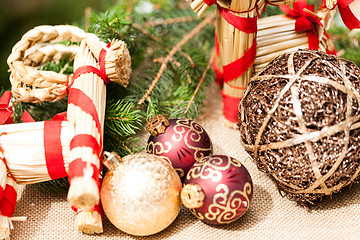 Image showing Christmas background with baubles and craft